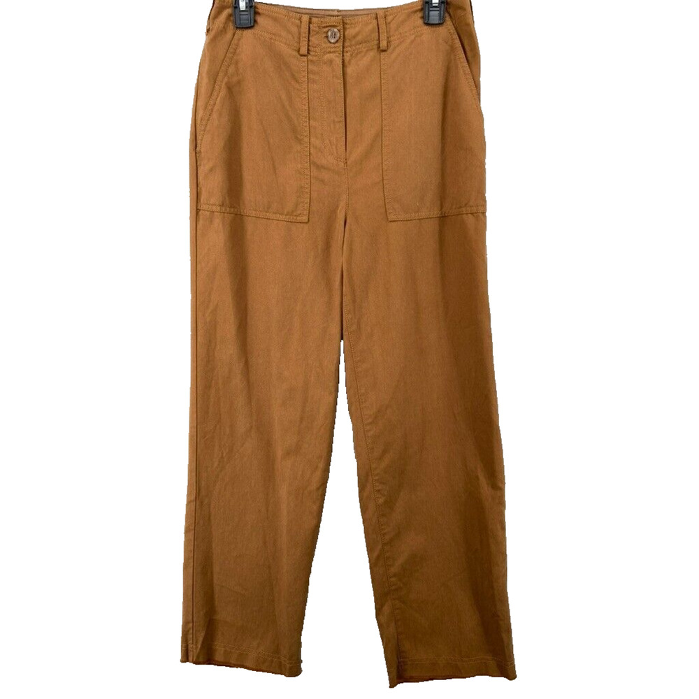 Treasure & Bond Pants Womens Sz 8 Brown Casual High Waist Straight Leg Raw Hem